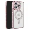 Apple İphone 16 Pro Max Kılıf Joke Simli Magneticsafe Kılıf - Pembe