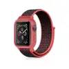 Apple Watch 38mm Hasırlı Cırtcırtlı Kasalı Kordon (SAAT DEĞİLDİR) - Siyah-pembe