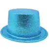 Floresan Mavi Renk Simli Uzun Fötr Melon Şapka 12 Cm