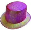 Fuşya Renk Işıltılı Hologram Kumaş Kaplama Fötr Silindir Şapka Yetişkin Boy