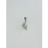 Rodyum Zirkon Taşlı Çelik Göbek Bar Uzunluğu : 13 Mm / Bar Kalınlığı 1.41 Mm /  - Pg0092