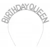 Gümüş Renk Kristal Taşlı Parlak Birthday Queen Yazılı Kraliçe Taç 16x17 Cm