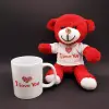 I Love You Baskılı Kupa Ve Kırmızı Ayıcık Seti