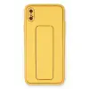 İphone Xs Max Kılıf Coco Deri Standlı Kapak - Sarı