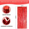 Kırmızı Renk Ekstra Metalize Parlak Saçaklı Arka Fon Perde İthal A Kalite 1x2 Metre