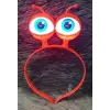 Led Işıklı  Pilli 3 Farklı Modda Yanan Uzaylı Göz Parti Tacı Kırmızı Renk 18x12 Cm