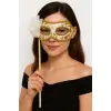 Lüks Taşlı Saplı Maskeli Balo Maskesi Beyaz Renk 35 Cm