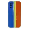 Samsung Galaxy A03s Kılıf Ebruli Lansman Silikon - Mavi-turuncu