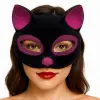 Siyah Renk Fuşya Simli Süet Kaplama Kedi Maskesi 18x14 Cm