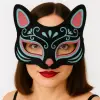 Siyah Renk Süet Kaplama Üzeri Mavi Kırmızı Simli Kedi Maskesi 17x14 Cm