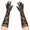 Siyah Uzun Gül Desenli Dantel Kadın Eldiveni