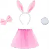 Tavşan Tacı Eteği Papyonu Ve Kuyruk Kostüm  Seti Pembe Renk Çocuk Boy