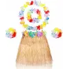 Yetişkin Çocuk Hawaii Parti Seti - 40 Cm Naturel Etek + Çiçek Aksesuarlar (5 Parça)