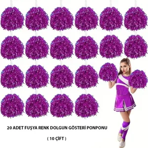 10 Çift ( 20 Adet ) Fuşya Renk 23 Nisan 19 Mayıs 29 Ekim Okul Gösteri Ponponları
