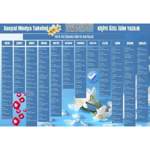 2025 Kişiye Özel Sosyal Medya Takvimi - Özel Günlerle Dolu Eğlenceli Duvar Afişi Çiçek