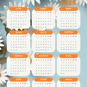 2025 Takvimi Kişiye Özel Papatya Çiçeği Mavi Detaylı Tasarım