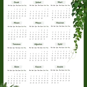 2025 Takvimi Kişiye Özel Yesil Bitki Detaylı Tasarım