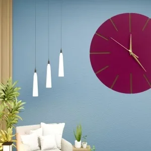 Ahşap Minimal Dekoratif Duvar Saati - 33x33 Cm Fuşya