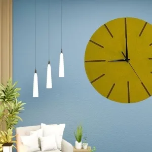 Ahşap Minimal Dekoratif Duvar Saati - 33x33 Cm Hardal