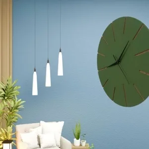 Ahşap Minimal Dekoratif Duvar Saati - 33x33 Cm Koyu Yeşil