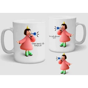 Baskılı Porselen Kupa Bardak Çift Taraflı Baskı 1 Adet Enerji Kız