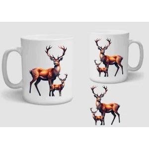 Baskılı Porselen Kupa Bardak Çift Taraflı Baskı 1 Adet Geyik