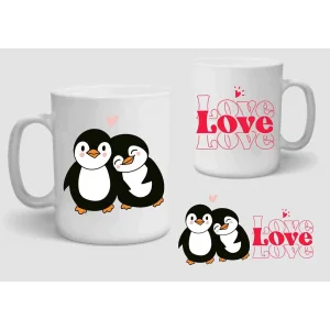 Baskılı Porselen Kupa Bardak Çift Taraflı Baskı 1 Adet Penguen