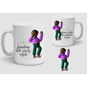 Baskılı Porselen Kupa Bardak Çift Taraflı Baskı 1 Adet Şarkıcı