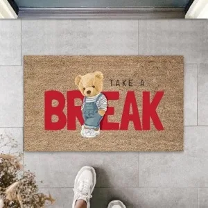 Bej Kapı Önü Paspası Take A Break Ayıcık Desen  K-3354