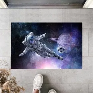 Dekoratif Dijital Galaxy Astronot Mavi Kapı Paspası Dış Mekan Paspas K-2119