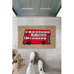 Dekoratif Dijital I Love London Otobüsü Kırmızı Kapı Paspası Dış Mekan Paspas K-3172