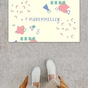 Dijital Baskı Dekoratif Geometrik Pudra Kapı Önü Paspası K-1216