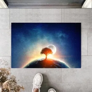 Dijital Galaxy Ağaç Mavi Kapı Paspası Dış Mekan Paspas K-2114