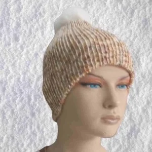 El Örgüsü Doğal Yün Ve Akrilik Karışımlı Sıcacık Kış Beresi Açık Kahve Karışımlı Renk