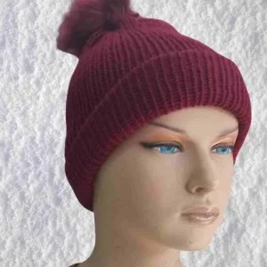 El Örgüsü Doğal Yün Ve Akrilik Karışımlı Sıcacık Kış Beresi Bordo Renk