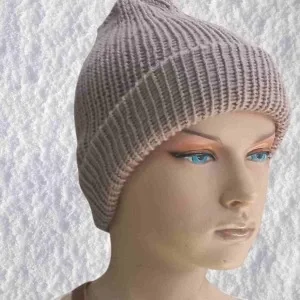 El Örgüsü Doğal Yün Ve Akrilik Karışımlı Sıcacık Kış Beresi Vizon Renk