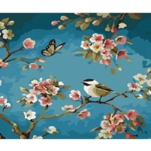 Kanvas Sayılarla Boyama Seti Kasnaklı-çerçeveli Daldaki Kuşlar 1