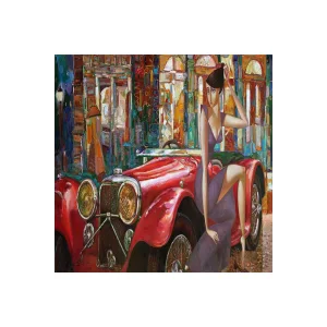 Kanvas Sayılarla Boyama Seti Kasnaklı-çerçeveli Klasik Araba Ve Kadın