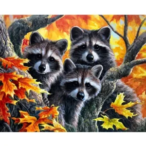 Kanvas Sayılarla Boyama Seti Kasnaklı-çerçeveli Sevimli Üçlü