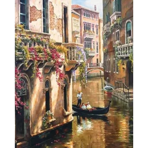 Kanvas Sayılarla Boyama Seti Kasnaklı-çerçeveli Venedikte Gondol Gezintisi Sayılarla Boyama