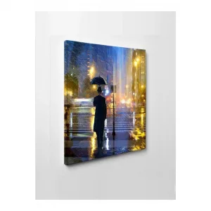 Kanvas Tablo Şemsiyeli Adam (Sanat Sevenlere) Led Işıklı
