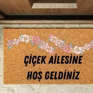 Kapı Önü Paspası Kişiye Özel Yazı Yazılır Koko Model Çiçek Şerit Pk-1526