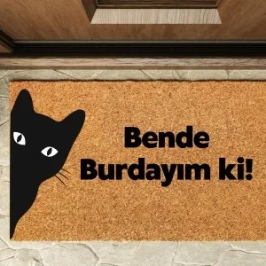 Kapı Önü Paspası Özel Tasarım Koko Model Kedi Bende Burdayım Ki Pk-1520