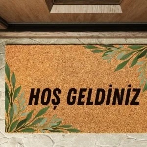 Kapı Önü Paspası Özel Tasarım Koko Model Yapraklar Hoşgeldiniz Pk-1528