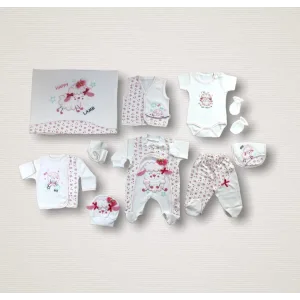 Kıvırcık Kuzu Nakışlı %100 Cotton Antibakteriyel 10lu Zıbın Takımı Hastane Çıkışı