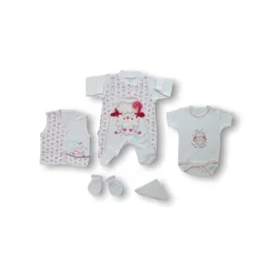 Kuzucuk Nakışlı %100 Cotton Antibakteriyel 5li Zıbın Takımı Hastane Çıkışı