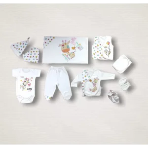 Love Zürafa Nakışlı %100 Cotton Antibakteriyel 10lu Zıbın Takımı Hastane Çıkışı