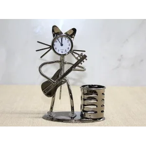 Metal Gitar Çalan Kedi Müzisyen Saat Ve Kalemlik Alk4345