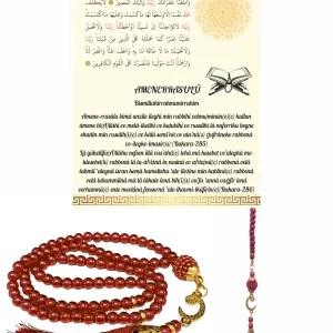 Namaz Tesbihi Vavlı 99lu Cam İncili Amenerrasulü Dua Kartı İle Fuşya Renk Hediyelik