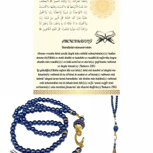 Namaz Tesbihi Vavlı 99lu Cam İncili Amenerrasulü Dua Kartı İle Lacivert Renk Hediyelik
